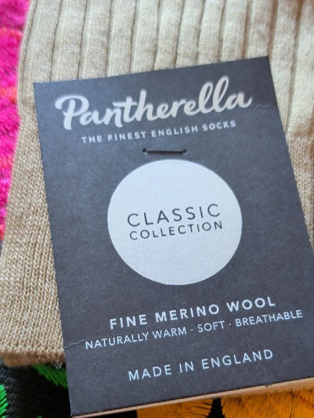 Pantherella Beige Ribbed Sock and Multicolor Patterned Dress Sock
